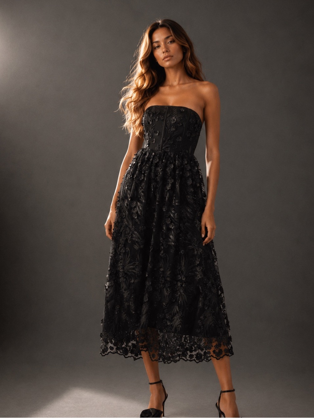 Anthropologie Payal Jain Strapless Lace Maxi Dress Noir